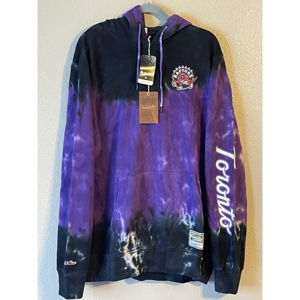 Men's 2XL NWT Toronto Raptors Mitchell & Ness Tie Dye Pullover Hoodie Purple‎